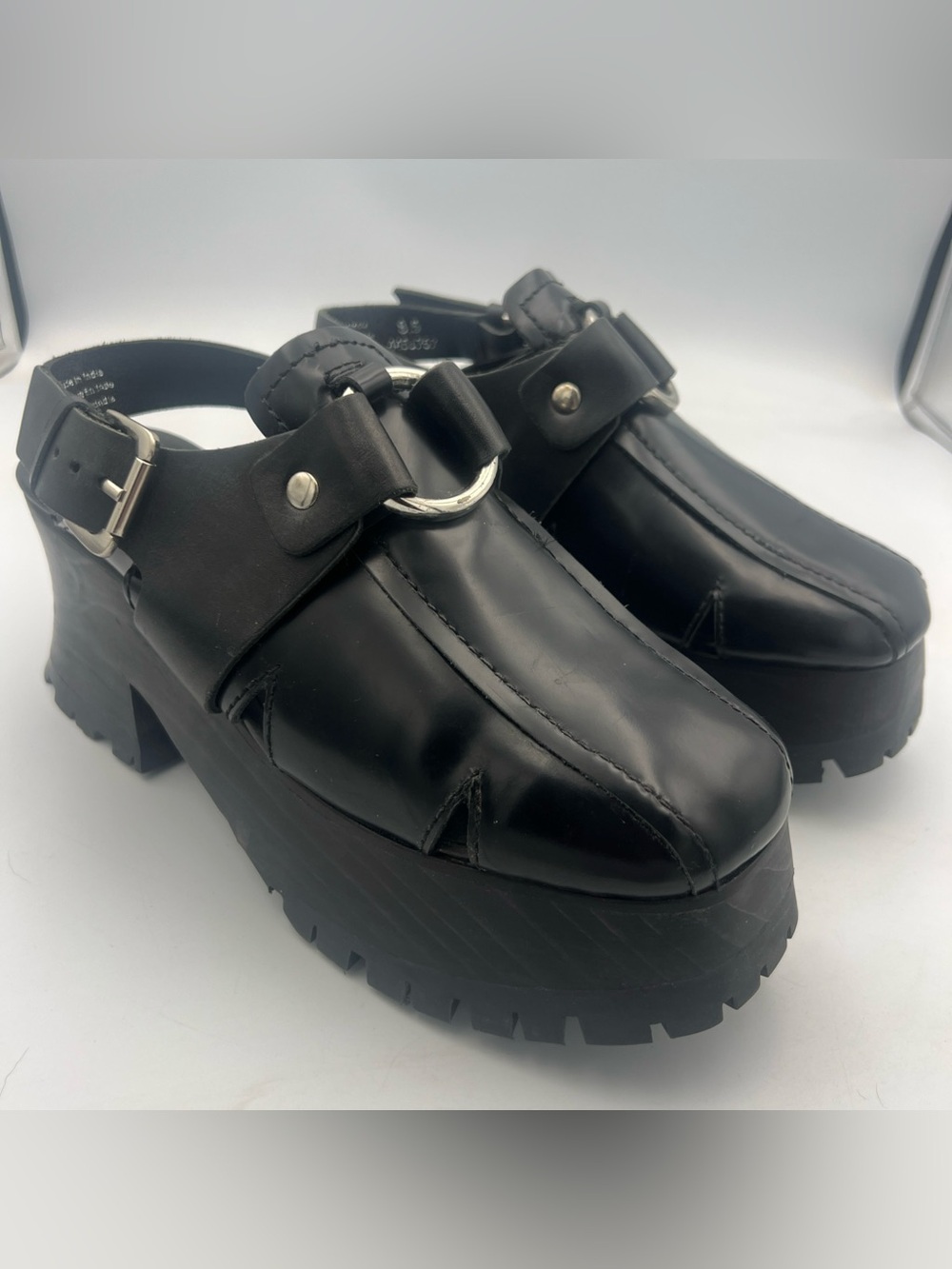 Free People Astoria Black Leather Platform Clogs Chunky Women’s Size 8.5 NEW